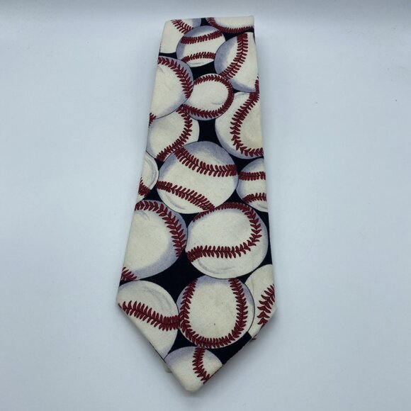 Mango Man Baseball Men's Neck Tie White Black Red 100% Cotton Made in USA - Picture 1 of 11